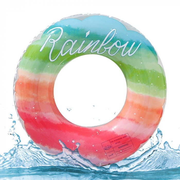 Colac Gonflabil Rainbow 90 cm – Design Curcubeu Pastel, Ideal pentru Piscina, Mare, Poze si Vacanta de Vara,  [2]
