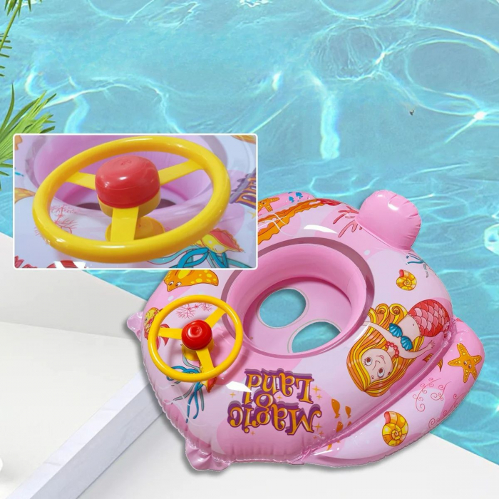 Colac inot bebelusi si copii cu volan si protectie, model colorat cu desene, confortabil si sigur, ideal pentru piscina sau mare, colac gonflabil cu spatar si suport picioare,  [3]