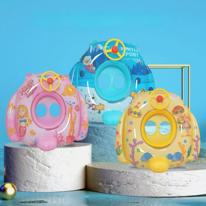 Colac inot bebelusi si copii cu volan si protectie, model colorat cu desene, confortabil si sigur, ideal pentru piscina sau mare, colac gonflabil cu spatar si suport picioare,  [2]