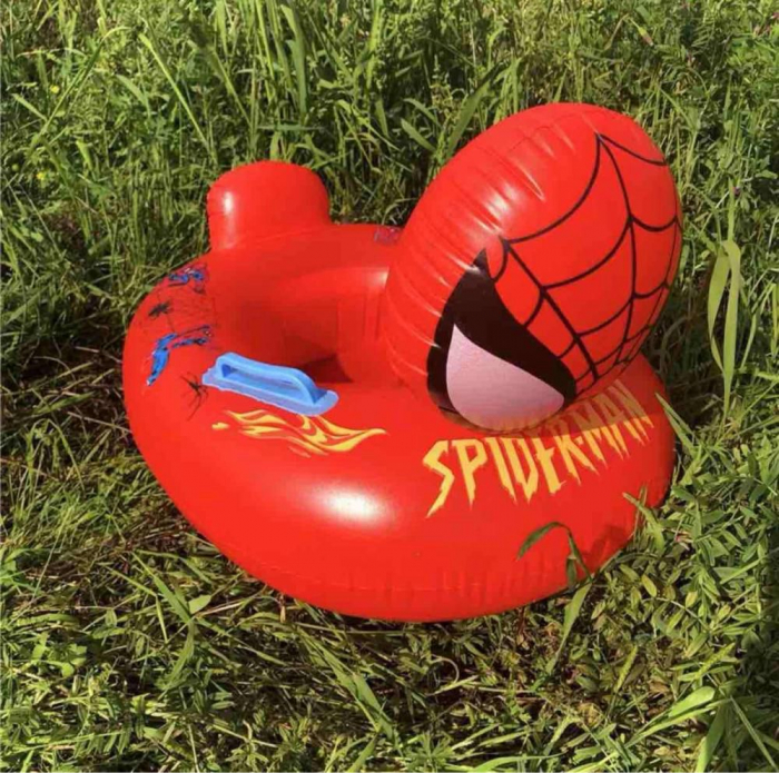 Colac inot copii rosu cu fata 3D supererou, cu spatar si manere, gonflabil si sigur, ideal pentru piscina, mare sau vacanta,  [3]