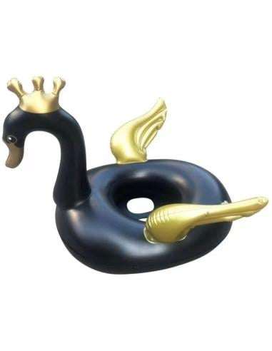 Colac inot lebada cu coroana pentru copii si adulti, gonflabil, elegant si rezistent, model alb sau negru cu aripi 3D, ideal pentru piscina, plaja sau petreceri de vara,  [2]