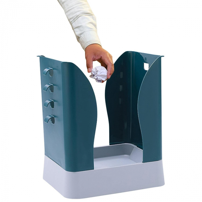 Cos de Gunoi Extensibil, , din Plastic, Reglabil, Pliabil, Versatil, pentru Bucatarie, Baie sau Birou, Cos Universal, 21x25x17 cm, Albastru Gri [4]