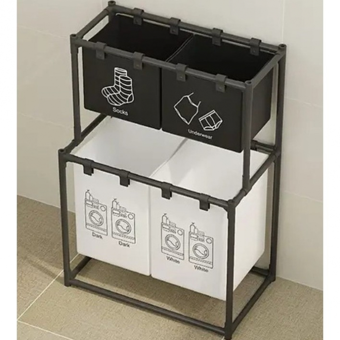 Cos de Rufe, , cu 2 Etaje, 4 Cosuri, Cadru de Otel Inoxidabil, 97x44x57 cm, Negru [4]