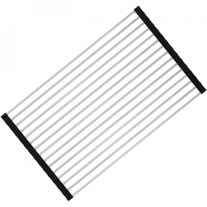 Covoras de Scurgere pentru Chiuveta Bucatarie, din Otel Inoxidabil, Suport Chiuveta, Pliabil, Antiderapant, Usor de Curatat si de Depozitat, 37x30 cm, 15 Tuburi, Negru [1]