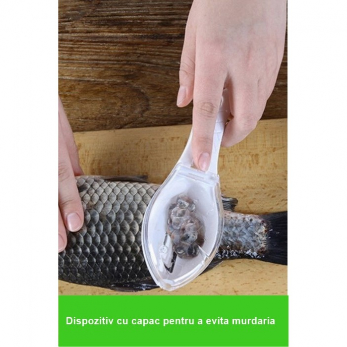 Curatator Manual Solzi de Peste, , Forma Peste , Recipient cu Capcac pentru Solzi, Plastic, Roz pal, 16x6 cm [3]