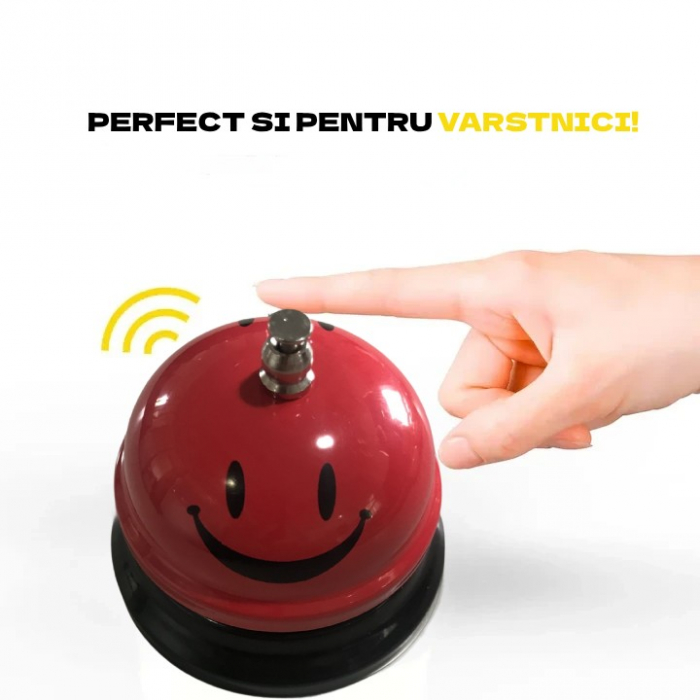 Clopotel Metalic Multifunctional, , Rosu cu Imprimeu Smiley Face, 7.5x7.5x6.5 cm, Receptie, Restaurant, Cafenele [4]
