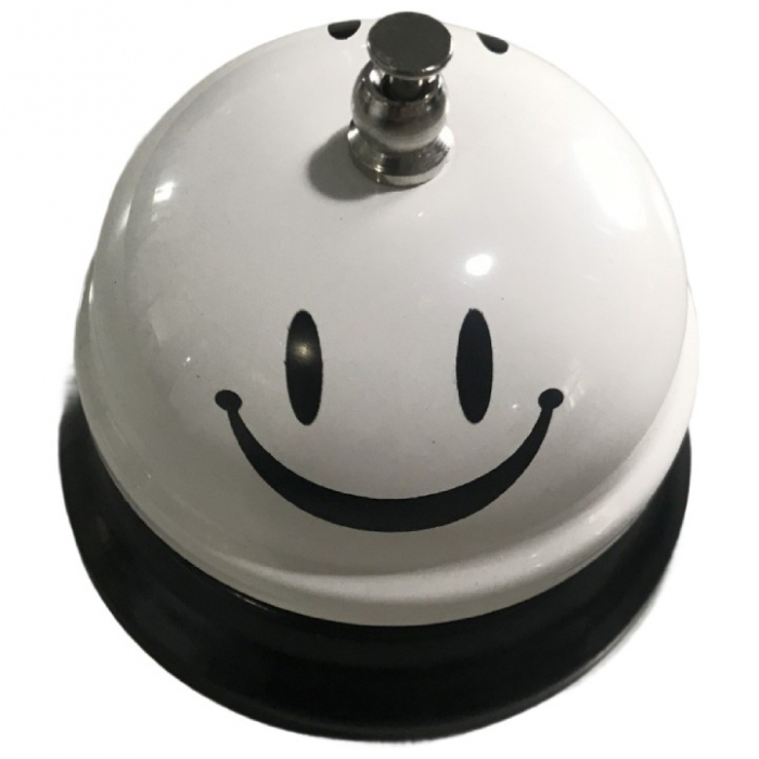 Clopotel Metalic Multifunctional, , Alb cu Imprimeu Smiley Face, 7.5x7.5x6.5 cm, Receptie, Restaurant, Cafenele [1]