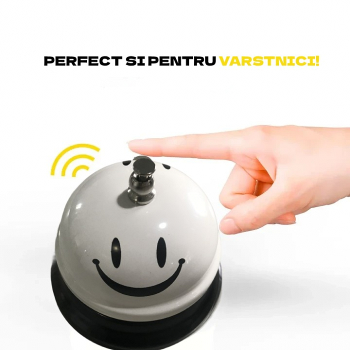 Clopotel Metalic Multifunctional, , Alb cu Imprimeu Smiley Face, 7.5x7.5x6.5 cm, Receptie, Restaurant, Cafenele [4]
