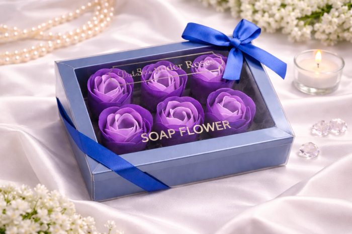 Cutie cadou cu 6 trandafiri din spuma 14.5x10x5.5 cm, cadou primavara [2]