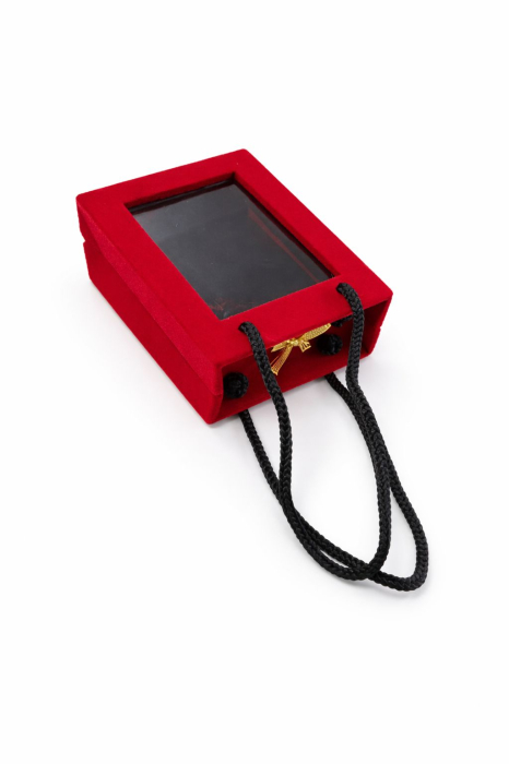 Cutie cadou din catifea rosie 6x9x3 cm cu fereastra si fundita, pentru bijuterii [5]