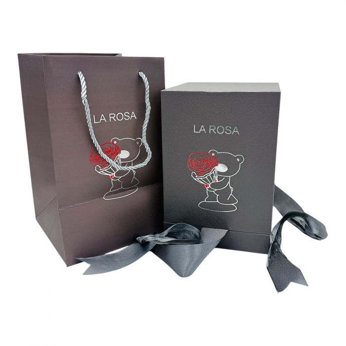 Cutie cadou luxoasa cu ursulet decorativ, trandafir criogenat si sertar pentru daruri personalizate  [5]