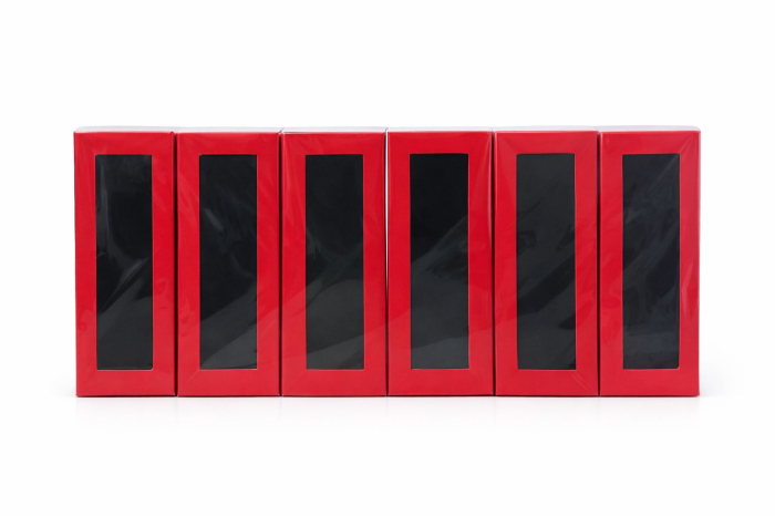 Cutie carton rosie cu fereastra 4x12x2 cm, interior negru, pentru martisor sau bijuterii [3]