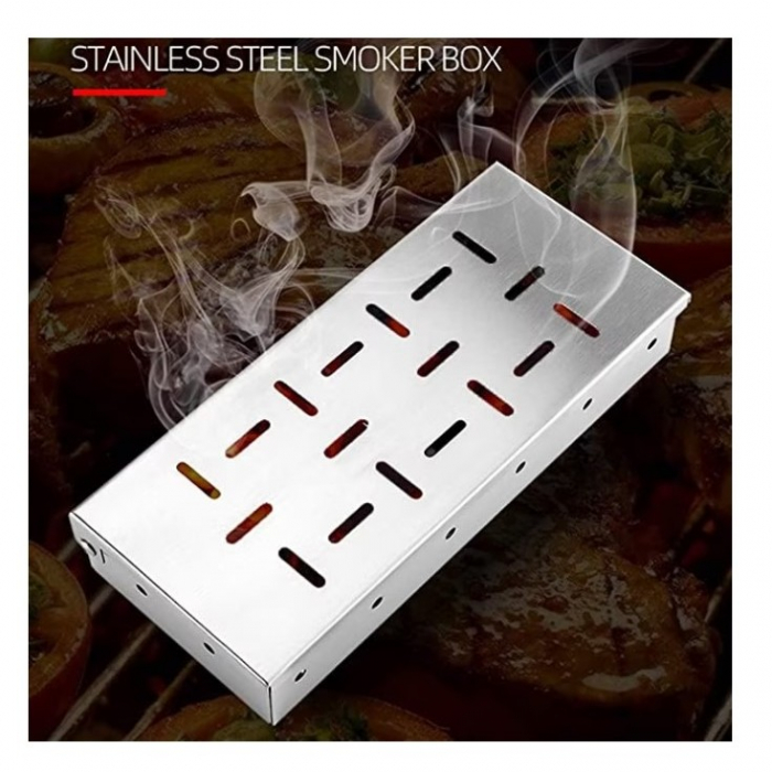 Cutie de afumator pentru gratar , Inox, 9.6x4.4x22.2 cm, Argintiu [6]