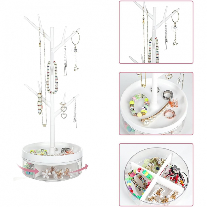Cutie de Bijuterii, , Rotativa, cu Suport Tip Ramura, 36.5 x 14 cm, din ABS+PP, Alb [7]
