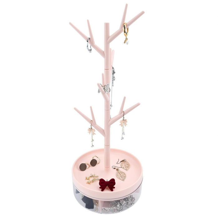 Cutie de Bijuterii, , Rotativa, cu Suport Tip Ramura, 36.5 x 14 cm, din ABS+PP, Roz [1]