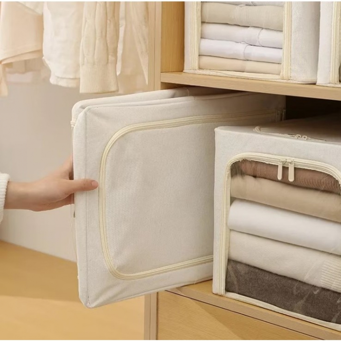 Cutie de Depozitare, , 49L, din In si Bumbac, Pliabila, Cadru din Otel, 47 x 35 x 30 cm, Kaki [2]