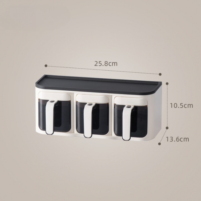 Cutie de Depozitare a Condimentelor, , de Uz Casnic, Montare pe Perete, 3 Compartimente, 25.8 x 13.6 x 10.5cm, Alb-Negru [4]