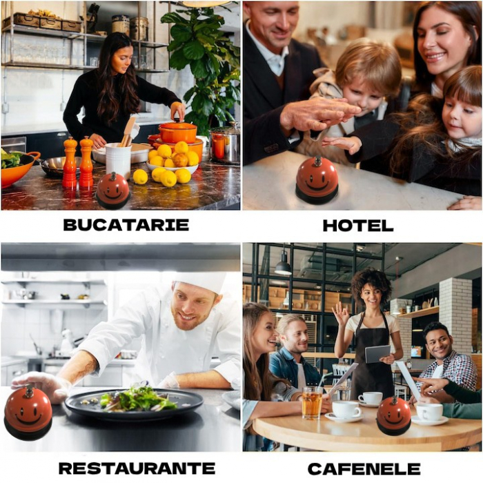 Clopotel Metalic Multifunctional, , Portocaliu cu Imprimeu Smiley Face, 7.5x7.5x6.5 cm, Receptie, Restaurant, Cafenele [2]