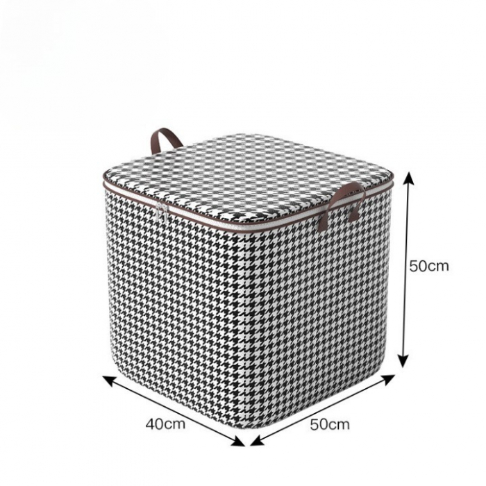 Cutie de Depozitare cu Fermoar, , Pliabila, Maner Ranforsat, Fermoar Rezistent, pentru Haine, Paturi, Plapumi, Perne, Lenjerii de Pat, Jucarii, 40x50x50 cm, 100 Litri, in Carouri, Alb-Negru [2]