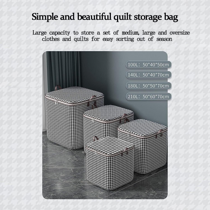 Cutie de Depozitare cu Fermoar, , Pliabila, Maner Ranforsat, Fermoar Rezistent, pentru Haine, Paturi, Plapumi, Perne, Lenjerii de Pat, Jucarii, 56x45x56 cm, 140 Litri, in Carouri, Alb-Negru [5]