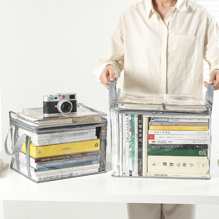 Cutie de Depozitare, , din PVC + Textil, Rezistenta la Apa, Geanta pentru Carti, 32x24x25 cm, Transparent-Alb [2]