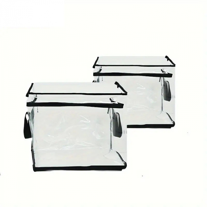 Cutie de Depozitare, , din PVC + Textil, Rezistenta la Apa, Geanta pentru Carti, 32x24x25 cm, Transparent-Negru [5]