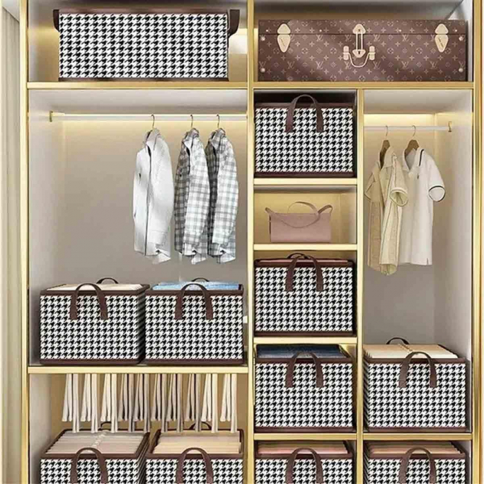 Cutie De Depozitare, , Pentru Haine, Lenjerie, Sosete Si Sutiene, Material Textil, 9 Compartimente, 44x30x20 cm, Culoare Alb-Negru [7]