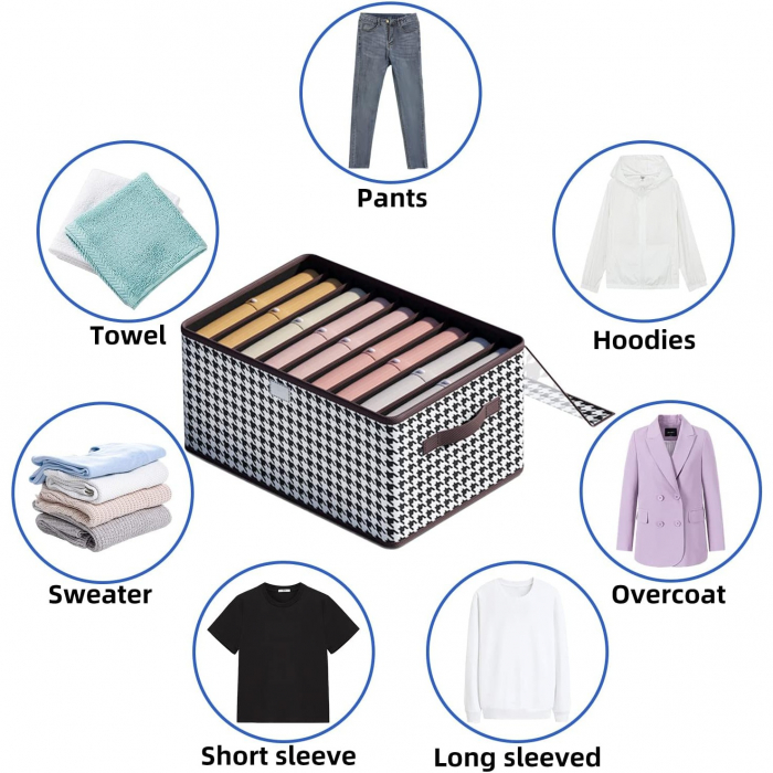 Cutie De Depozitare, , Pentru Haine, Lenjerie, Sosete Si Sutiene, Material Textil, 9 Compartimente, 44x30x20 cm, Culoare Alb-Negru [3]