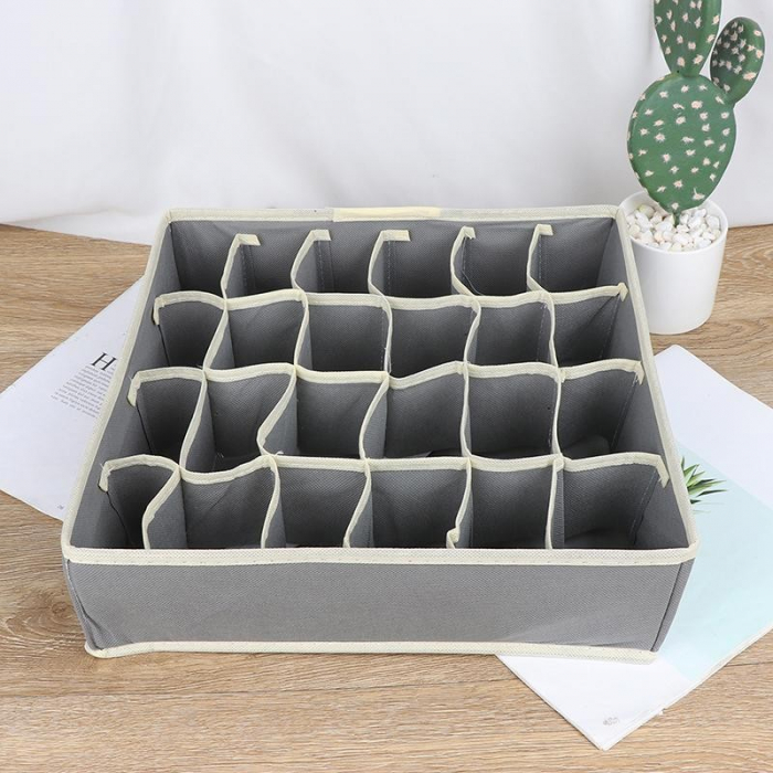 Cutie De Depozitare, , Pentru Lenjerie, Sosete Si Sutiene, Material Textil, 24 Compartimente, 32 x 32 x 10 cm, Culoare Gri [4]