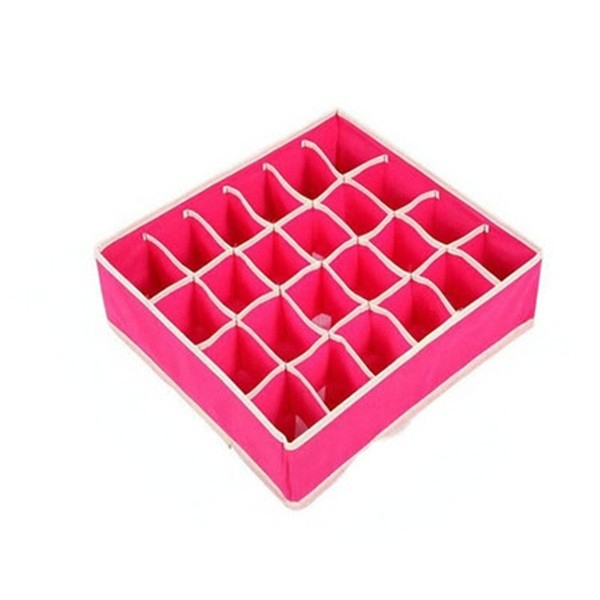 Cutie De Depozitare, , Pentru Lenjerie, Sosete Si Sutiene, Material Textil, 24 Compartimente, 32 x 32 x 10 cm, Culoare Roz [1]