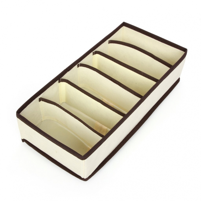 Cutie De Depozitare, , Pentru Lenjerie, Sosete Si Sutiene, Material Textil, 6 Compartimente, 32 x 16 x 10 cm, Culoare Bej [1]