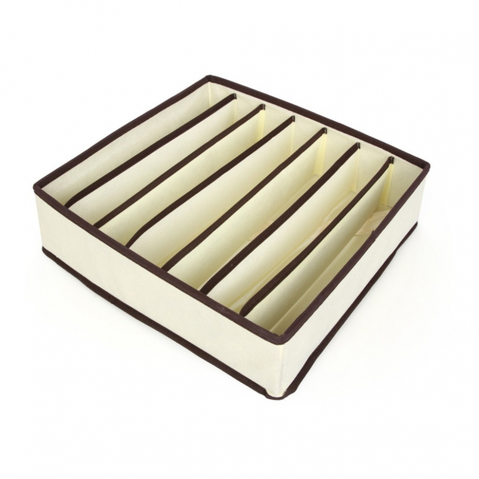 Cutie De Depozitare, , Pentru Lenjerie, Sosete Si Sutiene, Material Textil, 7 Compartimente, 32 x 32 x 10 cm, Culoare Bej [1]
