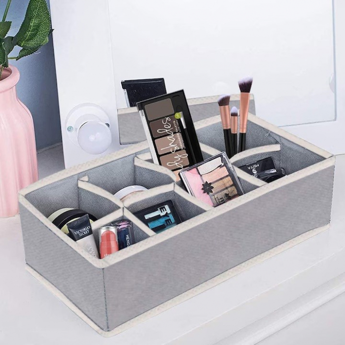 Cutie De Depozitare, , Pentru Lenjerie, Sosete Si Sutiene, Material Textil, 8 Compartimente, 32 x 16 x 10 cm, Culoare Gri [3]