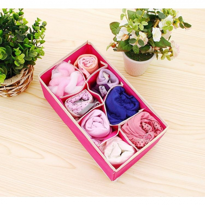 Cutie De Depozitare, , Pentru Lenjerie, Sosete Si Sutiene, Material Textil, 8 Compartimente, 32 x 16 x 10 cm, Culoare Roz [3]