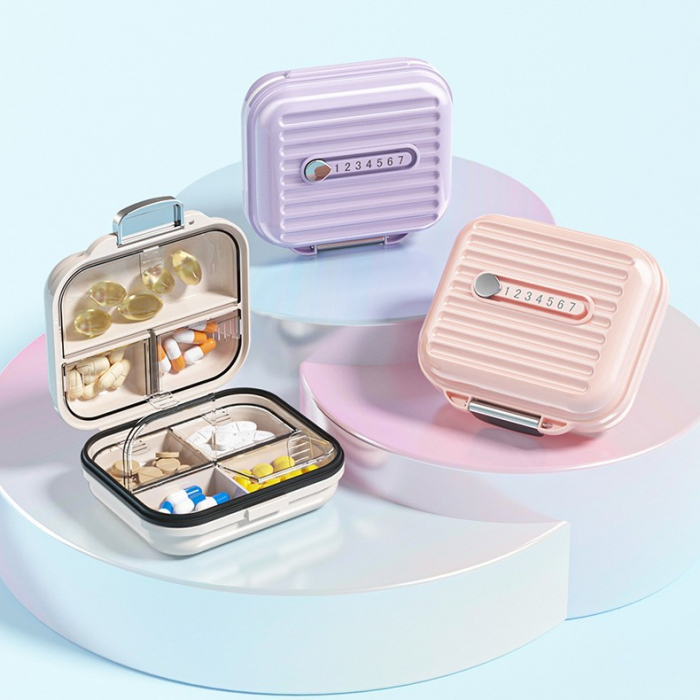 Cutie de Depozitare pentru Pastile, , Cutie de depozitare Medicamente, Cutie de depozitare Vitamine, Suplimente, pentru Fete, din Plastic cu indice zi, Roz [2]