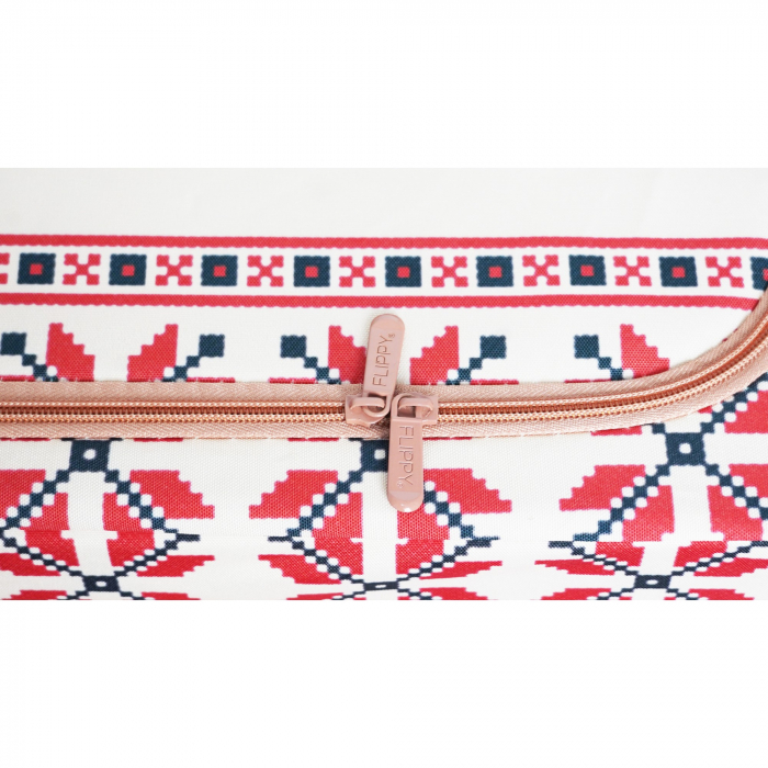 Cutie de Depozitare Pliabila, ,100 L din Bumbac si In, 60X42X40 cm, Fereastra Frontala, 2 Usi de Acces cu Fermoar Bidirectional, Cadru Metalic, Suport Baza Stabil din Plastic, Motiv Traditional Model  [4]