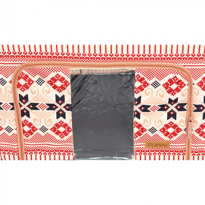 Cutie de Depozitare Pliabila, ,100 L din Bumbac si In, 60X42X40 cm, Fereastra Frontala, 2 Usi de Acces cu Fermoar Bidirectional, Cadru Metalic, Suport Baza Stabil din Plastic, Motiv Traditional Model  [4]