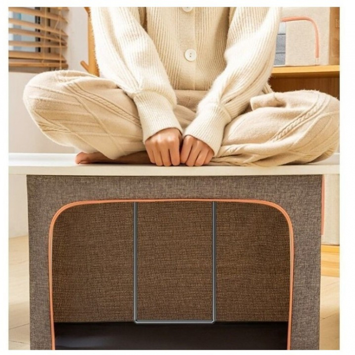 Cutie de Depozitare Pliabila, , 24 L, din Bumbac si In, 40x30x20 cm, 2 Ferestre, Frontala si Laterala, 2 Usi de Acces cu Fermoar Bidirectional, Cadru Metalic, Suport Baza Stabil din Plastic, Gri [3]