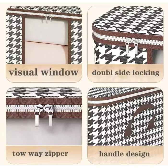 Cutie de Depozitare Pliabila, , 55x35x25 cm, 50 L, Fereastra Frontala, cu Fermoar Bidirectional, Suport Baza Stabil, Imprimeu in Carouri, Alb/Negru [7]