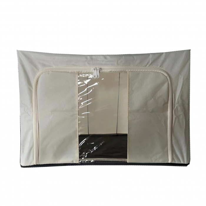 Cutie de depozitare Pliabila, , Cadru Metalic, cu fermoar, 100 L, material Textil, 60 x 42 x 40 cm, suport de baza din plastic stabil, Bej [1]