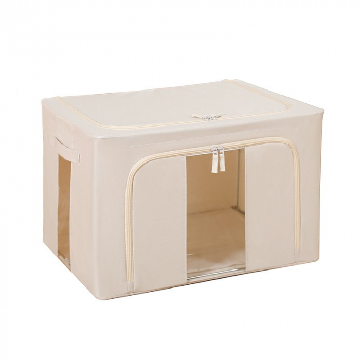 Cutie de Depozitare Pliabila, , Cu Fereastra si Fermoar Dublu, 66 L, Textil Premium, 50x40x33 cm, Cadru Metalic, Impermeabila, Bej [1]