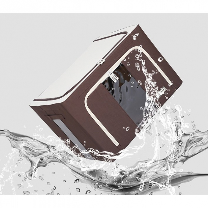 Cutie de Depozitare Pliabila, , Cu Fereastra si Fermoar Dublu, 66 L, Textil Premium, 50x40x33 cm, Cadru Metalic, Impermeabila, Maro [7]