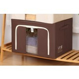 Cutie de Depozitare Pliabila, , Cu Fereastra si Fermoar Dublu, 66 L, Textil Premium, 50x40x33 cm, Cadru Metalic, Impermeabila, Maro [11]