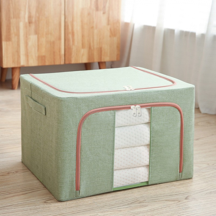 Cutie de depozitare pliabila, , Cu fermoar, 100 L, Textil, 60x42x40 cm, Cadru Metalic, Suport Baza Stabil din Plastic, Verde [4]