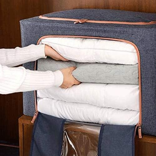 Cutie de depozitare pliabila, , Cu fermoar, 66 L, Textil, 50x40x33 cm, Albastru Marin, Cadru Metalic, Suport Baza Stabil din Plastic, Cu doua ferestre [5]