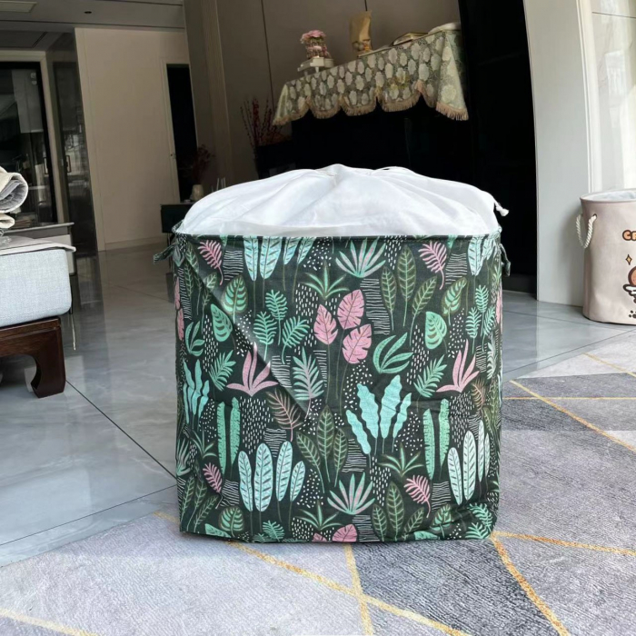 Cutie de Depozitare Pliabila, , Impermeabila, cu Snur, Capacitate 100 L, cu Manere, 50x50x40cm, Model Frunze, Verde [12]