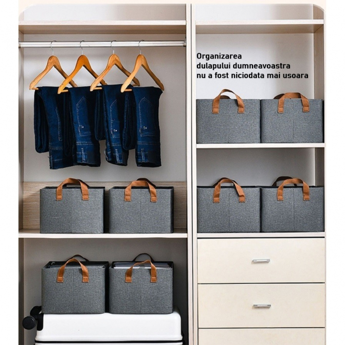 Cutie de Depozitare Tip Cos, , Material Textil, Pliabila, 47x30x25 cm, 35 l, Cadru Metalic, cu Manere, Gri [6]