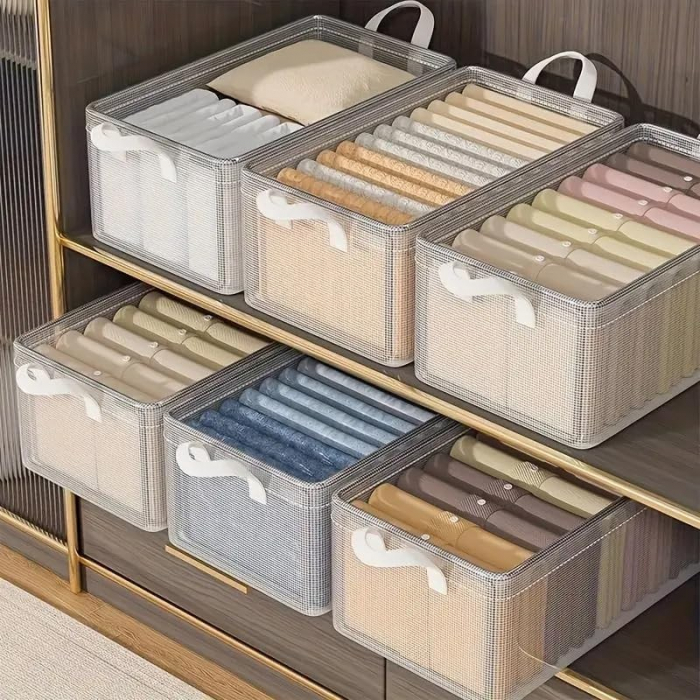 Cutie de Depozitare Tip Cos, , Material Textil Transparent, Pliabila, 47x28x20 cm, 35 l, Cadru Metalic, cu Manere, Alb [3]