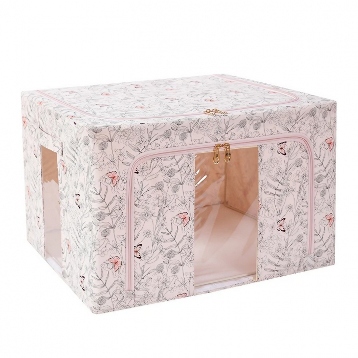 Cutie Depozitare, , 66L, din Material Textil, 50 x 40 x 33 cm, pentru Haine si Lenjerii, Model Fluturasi, Bej [1]