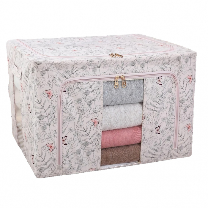 Cutie Depozitare, , 66L, din Material Textil, 50 x 40 x 33 cm, pentru Haine si Lenjerii, Model Fluturasi, Roz [1]